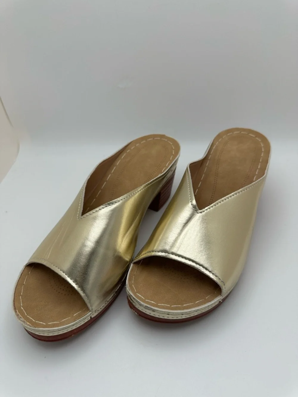 Unbranded Women’s Open-Toe Slide set of 2 sandals Black and Gold Wedge Mule Sz40 - Picture 12 of 17